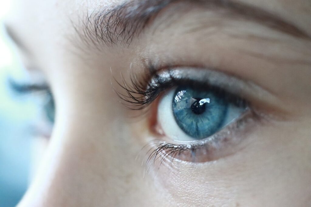 eye, woman, vision, focus, look, blue eyes, eyelashes, face, details, skin, eyes, beauty, close-up, fashion, aesthetics, natural light, lighting, health